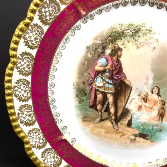 Antique Royal O&EG Austria Decorative Plate 9.75” Mythological Scene Pink & Gold - Picture 3 of 8